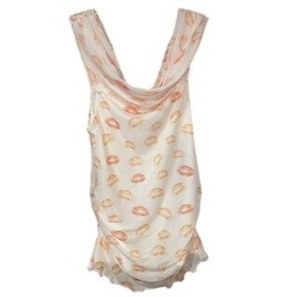 Bold Elements X Ally Brooke Lip Print Cowl Neck Ruched Top Cream‎ Medium